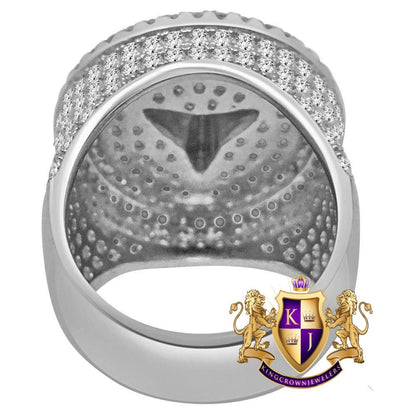 Big Bold Mens 10K White Gold Over Genuine Sterling Silver Benz Luxury Car Band  Simulated Diamond Ring