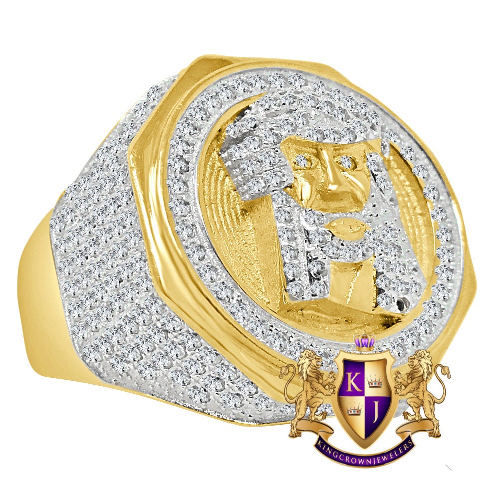 Real Yellow Gold Sterling Sterling Silver Holy Jesus Face Simulated Diamond Mens Ring Band