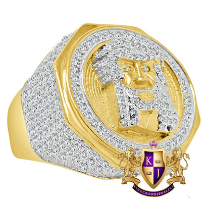 Real Yellow Gold Sterling Sterling Silver Holy Jesus Face Simulated Diamond Mens Ring Band