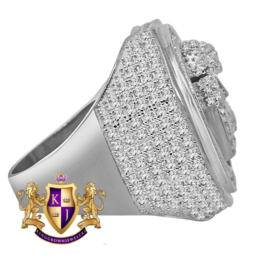 Real White Gold Over Sterling Sterling Silver Holy Jesus Face Simulated Diamond Mens Ring Band