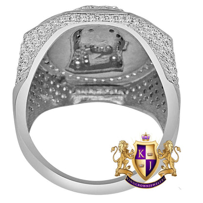 Real White Gold Over Sterling Sterling Silver Holy Jesus Face Simulated Diamond Mens Ring Band