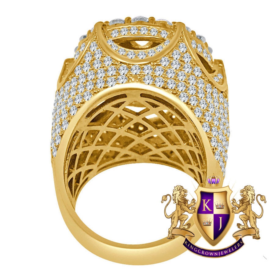 Mens Big XL 10K Yellow Gold On Real Sterling Silver Simulated Diamond Ring Band