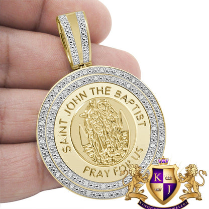 Real Genuine Authentic Diamond 0.40 Cwt. 21 + Grams Saint John The Baptist Charm 10K Gold On Jesus Custom Religious Pendent Medallion 2.55''