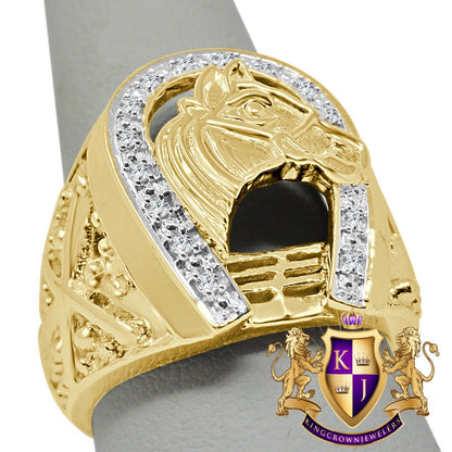 Mens Real Genuine Diamond Good luck Horseshoe Lucky Pinky Ring 10K Gold Finish (Adjustable 9.5 To 11)