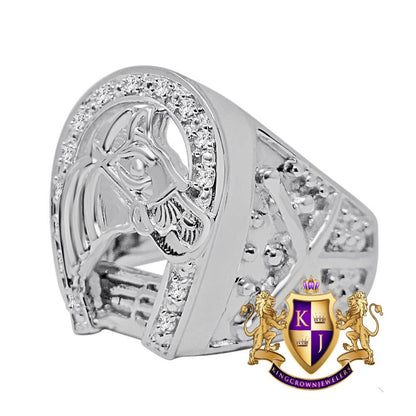 Mens Real Genuine Diamond Good luck Horseshoe Lucky Pinky Ring 10K White Gold Finish (Adjustable 9.5 To 11)