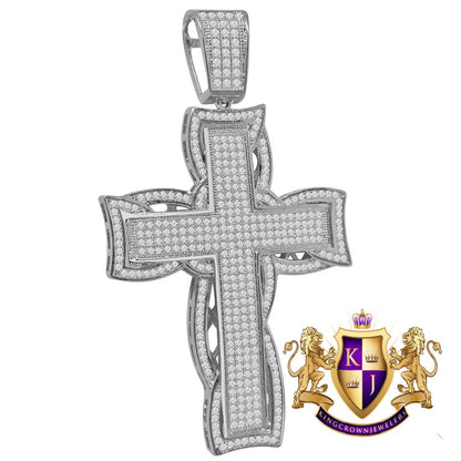 High Quality AAA+ Cubic Zirconia 14K White Gold Finish Holy Jesus Cross Pendent Charm 3.25''