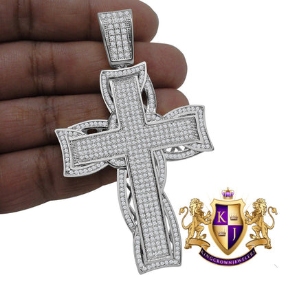 High Quality AAA+ Cubic Zirconia 14K White Gold Finish Holy Jesus Cross Pendent Charm 3.25''