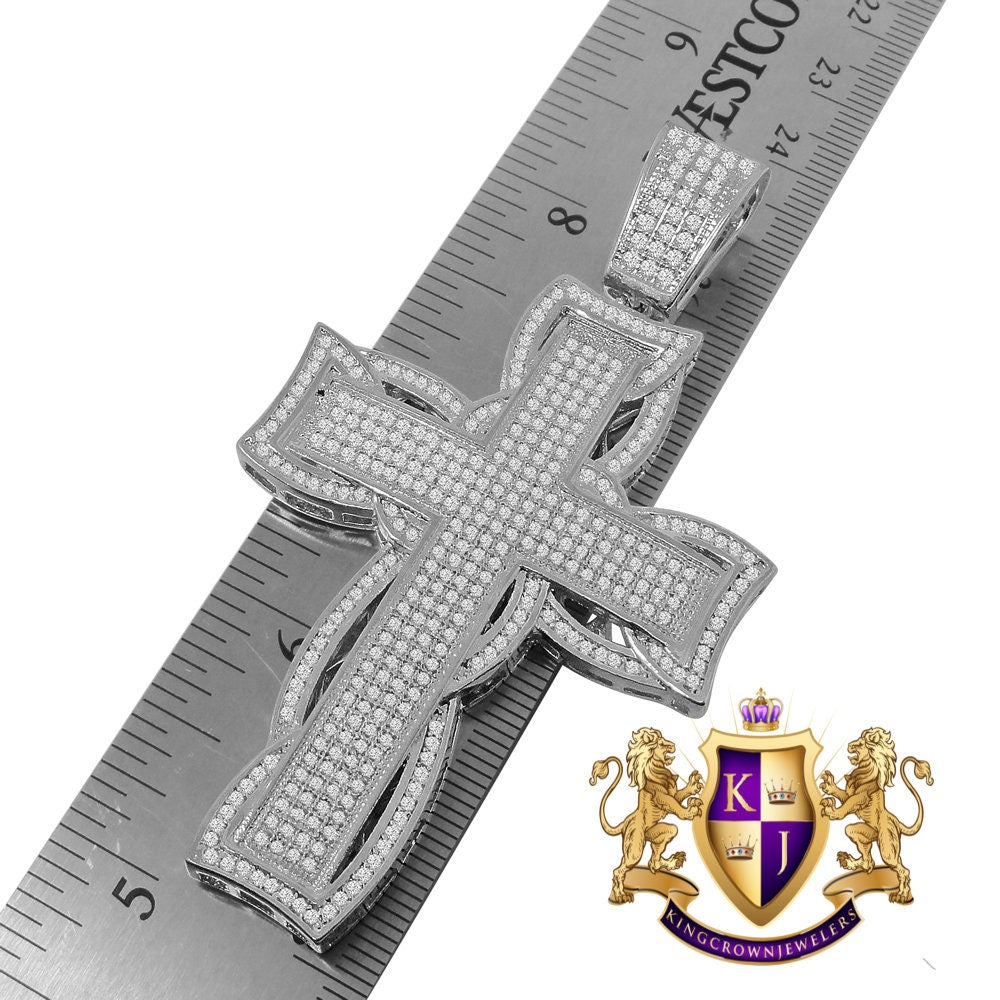 High Quality AAA+ Cubic Zirconia 14K White Gold Finish Holy Jesus Cross Pendent Charm 3.25''