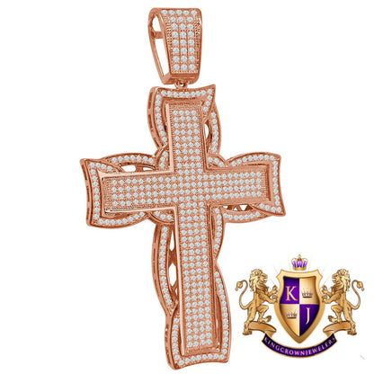 High Quality AAA+ Cubic Zirconia 14K Rose Gold Finish Holy Jesus Cross Pendent Charm 3.25''
