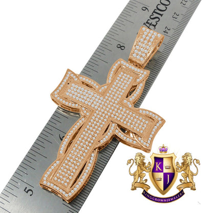 High Quality AAA+ Cubic Zirconia 14K Rose Gold Finish Holy Jesus Cross Pendent Charm 3.25''