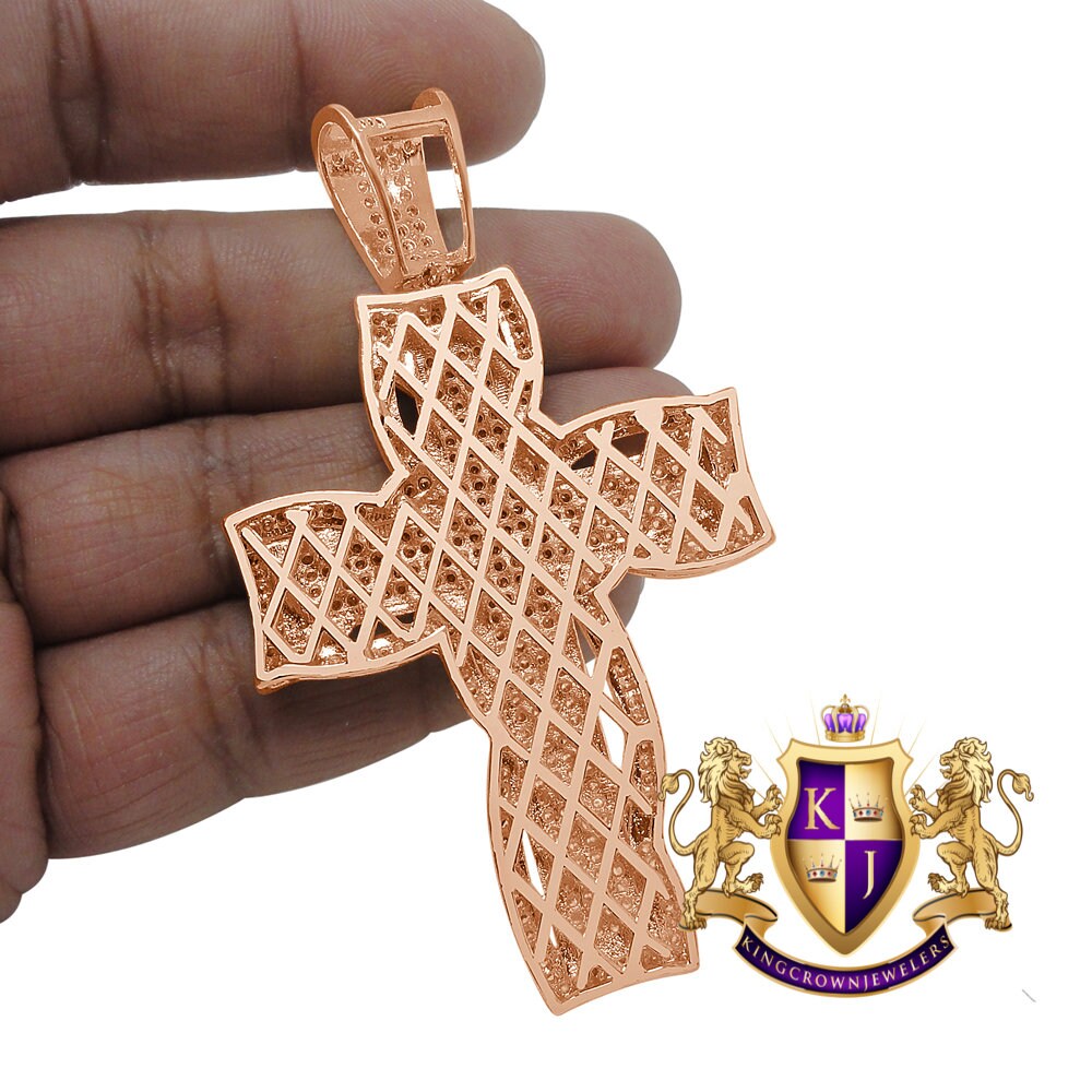 High Quality AAA+ Cubic Zirconia 14K Rose Gold Finish Holy Jesus Cross Pendent Charm 3.25''