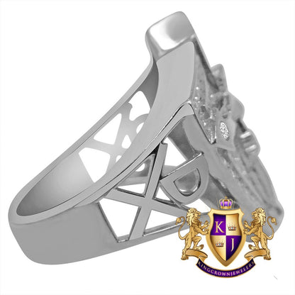 Men's White Gold Tone Genuine Sterling Silver Simulated Diamond Jesus Cross Crucifix Shield Ring Band