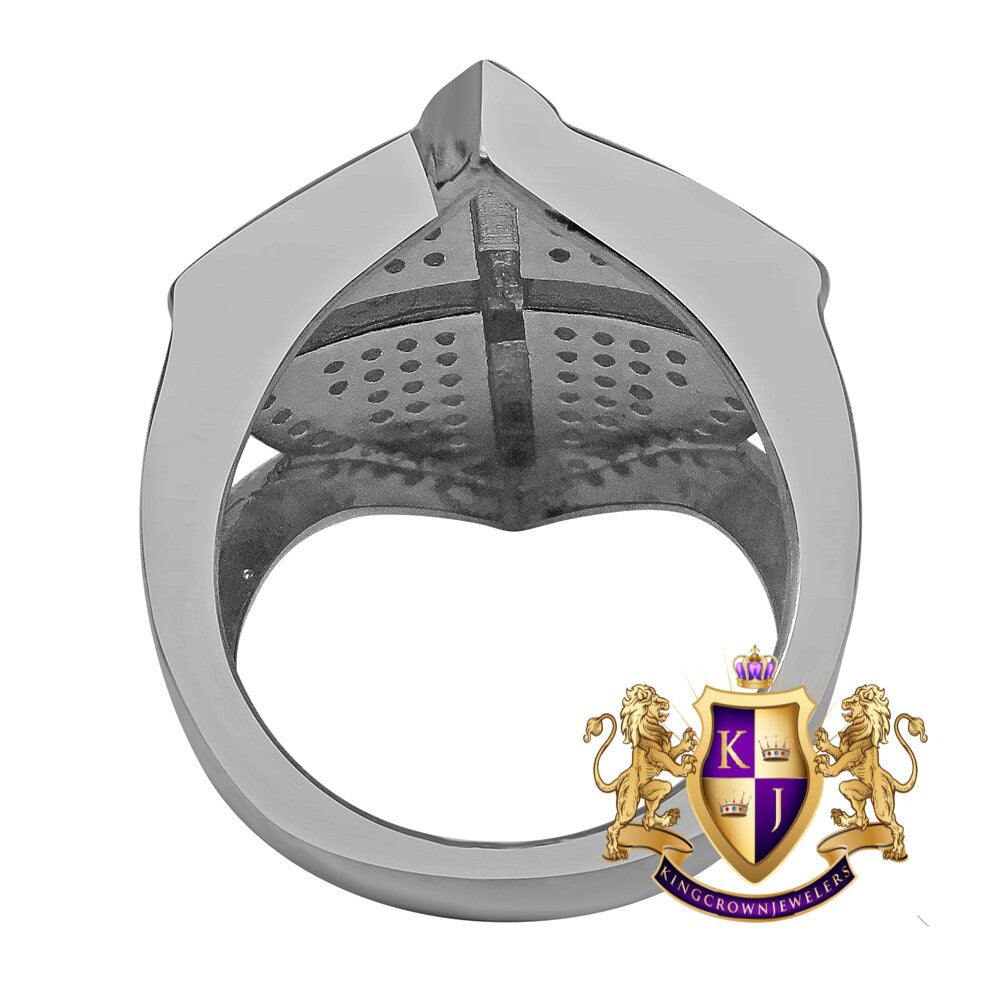 Men's White Gold Tone Genuine Sterling Silver Simulated Diamond Jesus Cross Crucifix Shield Ring Band