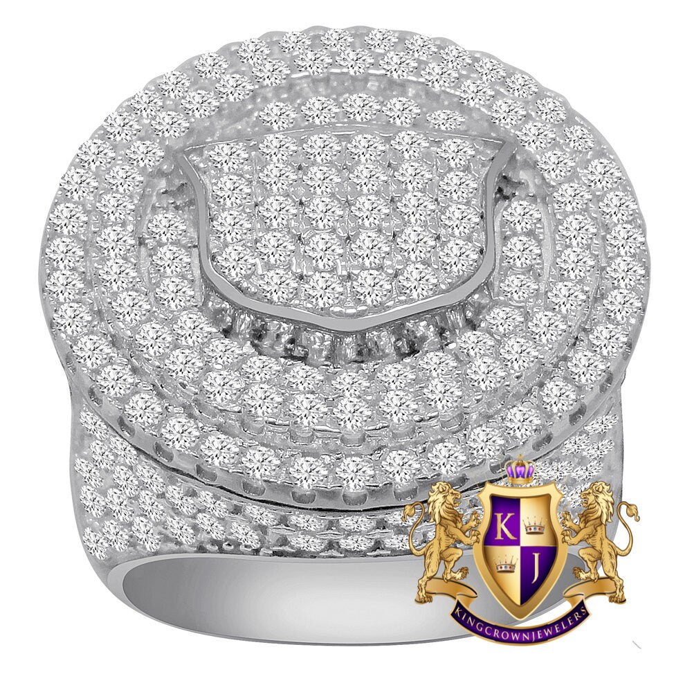 Big Bold 10K White Gold On Real Sterling Silver Simulated Diamond Mens Custom Ring Band