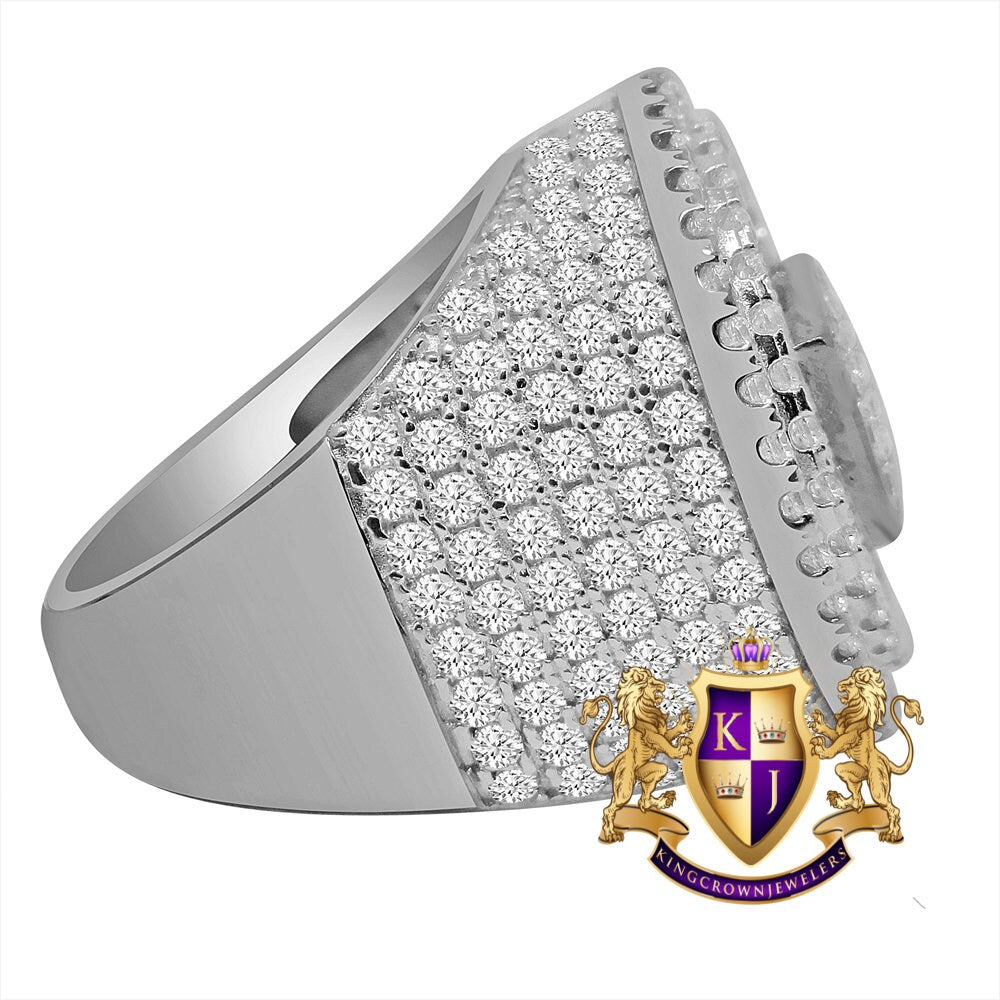 Big Bold 10K White Gold On Real Sterling Silver Simulated Diamond Mens Custom Ring Band