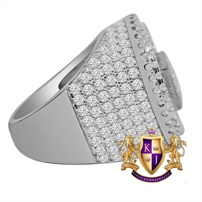 Big Bold 10K White Gold On Real Sterling Silver Simulated Diamond Mens Custom Ring Band