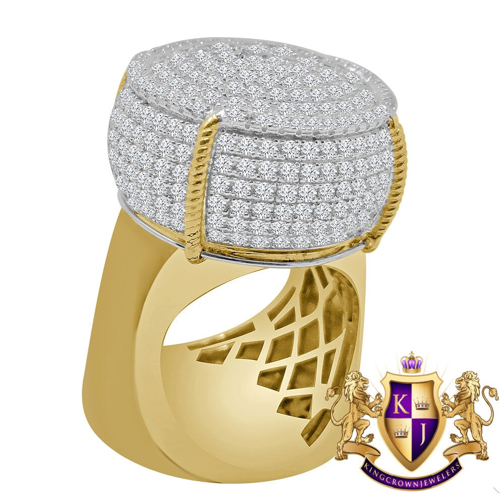 Big XL Mens Real Yellow Gold Sterling Silver Simulated Diamond Champagne Bottle Custom Ring Band