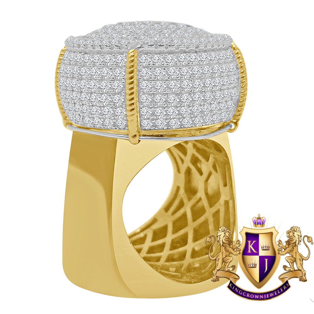 Big XL Mens Real Yellow Gold Sterling Silver Simulated Diamond Champagne Bottle Custom Ring Band