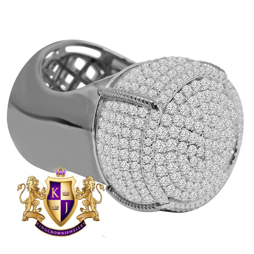 Big XL Mens Real White Gold Sterling Silver Simulated Diamond Champagne Bottle Custom Ring Band