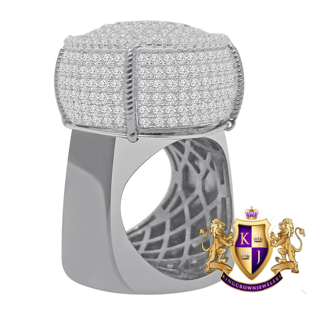 Big XL Mens Real White Gold Sterling Silver Simulated Diamond Champagne Bottle Custom Ring Band