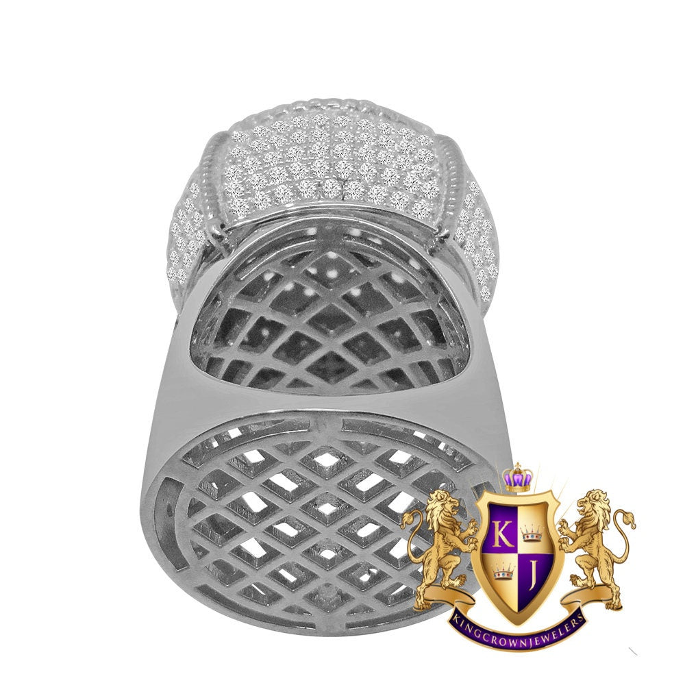 Big XL Mens Real White Gold Sterling Silver Simulated Diamond Champagne Bottle Custom Ring Band