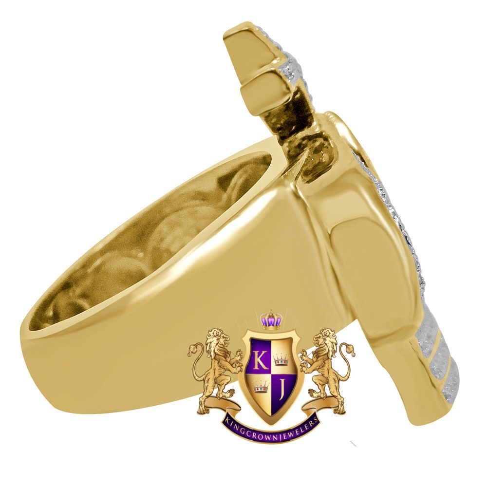 Mens Real Genuine Authentic Diamond Kings Crown  1OK Yellow Gold Finish Ring Pinky Band
