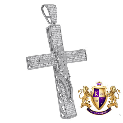 Big XL 4.25'' Custom Piece AAA+ Cubic Zirconia White Gold Tone Jesus Crucifix Cross Charm Pendent
