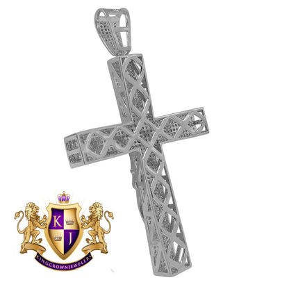 Big XL 4.25'' Custom Piece AAA+ Cubic Zirconia White Gold Tone Jesus Crucifix Cross Charm Pendent