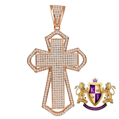 Big 3.5'' 14K Rose Gold Finish Simulated Diamond Jesus Cross Custom Designer Charm Pendent