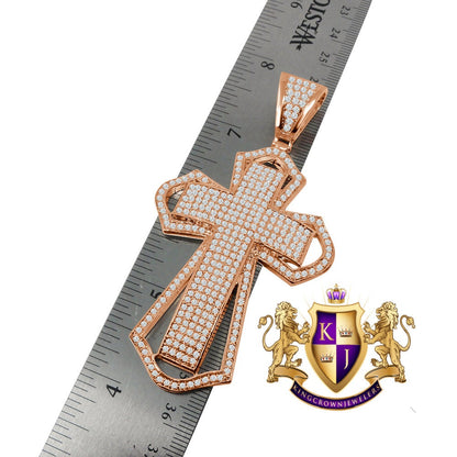 Big 3.5'' 14K Rose Gold Finish Simulated Diamond Jesus Cross Custom Designer Charm Pendent