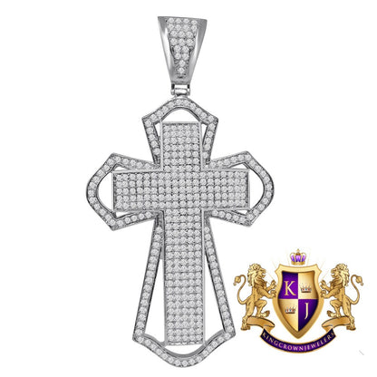 Big 3.5'' 14K White Gold Finish Simulated Diamond Jesus Cross Custom Designer Charm Pendent