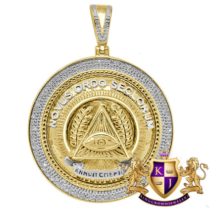 22 + Grams Real Genuine Diamond Masonic Annuit Coeptis Novus Ordo Illuminati Evil Eye Pendent Charm Medallion Big 2.25''