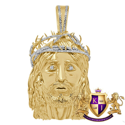 Mens Real Genuine Natural Diamond Jesus Face Piece 10K Yellow Gold Finish Pendent Charm 2.25''