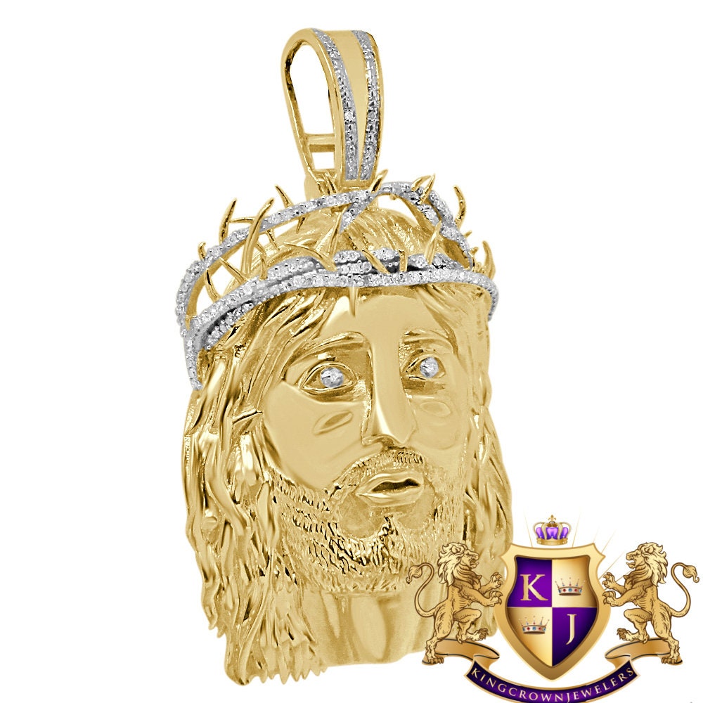 Mens Real Genuine Natural Diamond Jesus Face Piece 10K Yellow Gold Finish Pendent Charm 2.25''