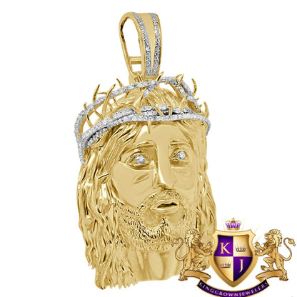 Mens Real Genuine Natural Diamond Jesus Face Piece 10K Yellow Gold Finish Pendent Charm 2.25''