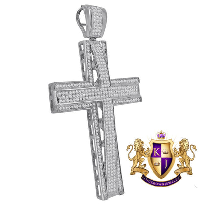 High Quality AAA+ Cubic Zirconia White Gold Finish Jesus Cross Pendent Charm XL Big 3.5''