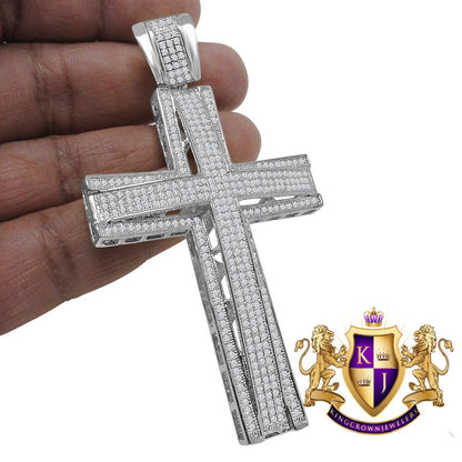 High Quality AAA+ Cubic Zirconia White Gold Finish Jesus Cross Pendent Charm XL Big 3.5''