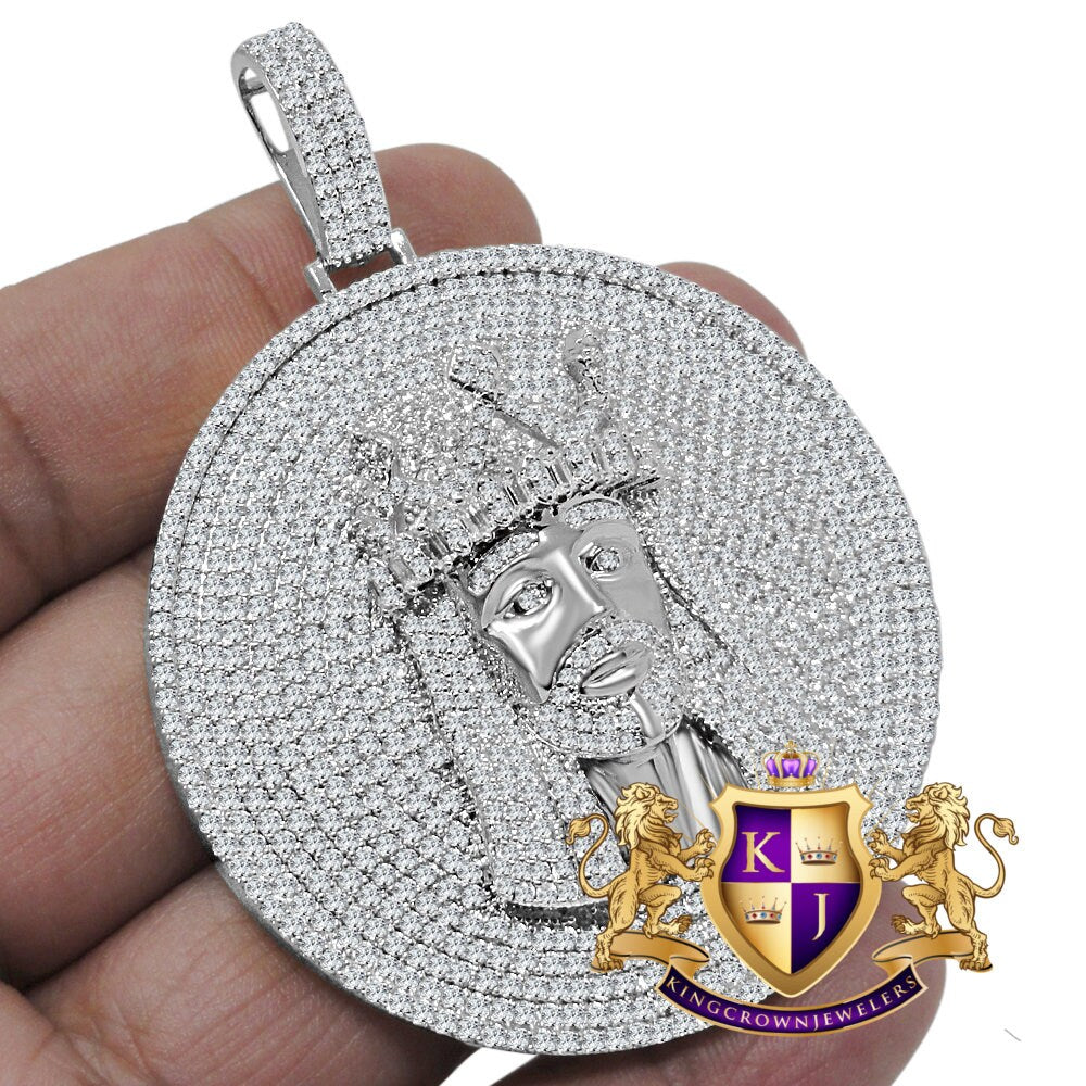 Big 2.85 '' 10K White Gold Over Real Sterling Silver Jesus Face Piece Custom Pendant Charm Medallion