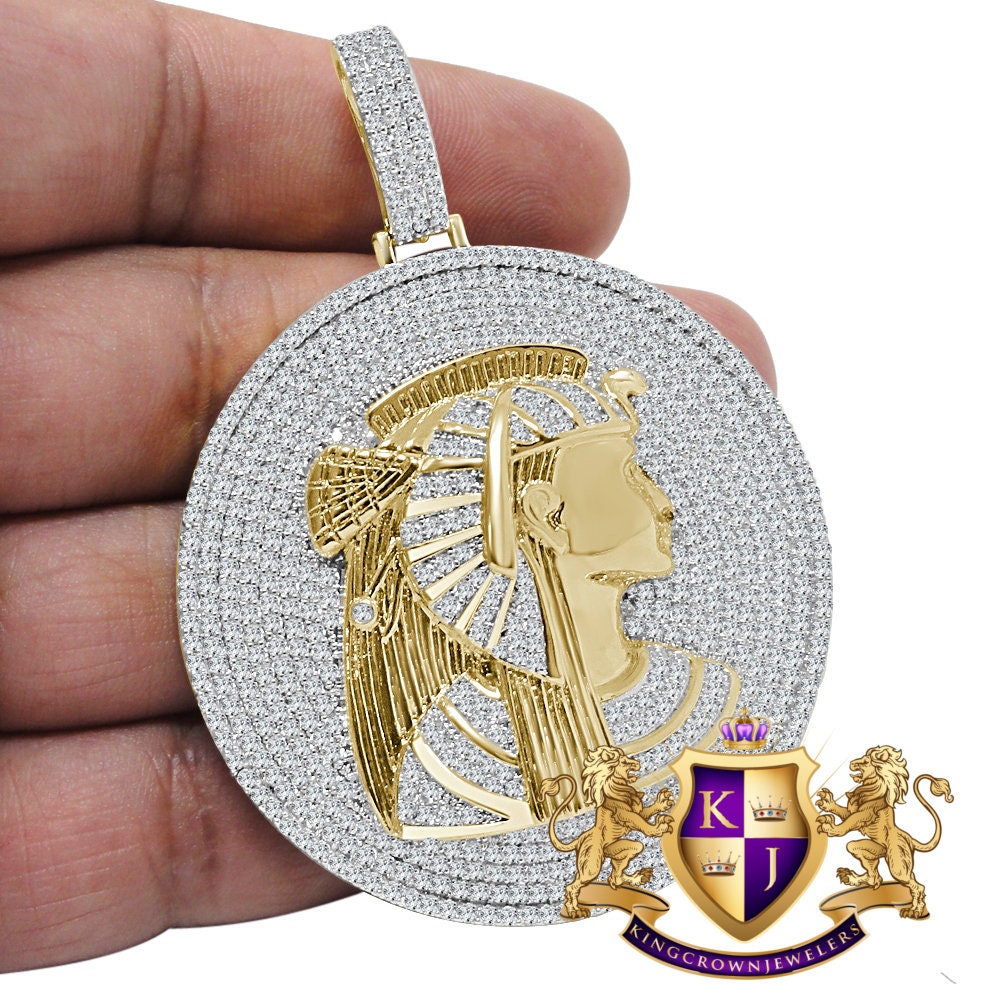 XL 2.85 '' Real Genuine Yellow Gold Sterling Silver Egyptian Queen Nefertiti Pendant Charm Medallion