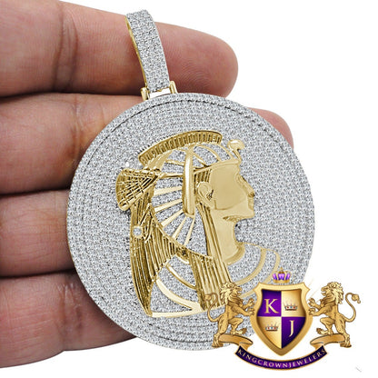 XL 2.85 '' Real Genuine Yellow Gold Sterling Silver Egyptian Queen Nefertiti Pendant Charm Medallion