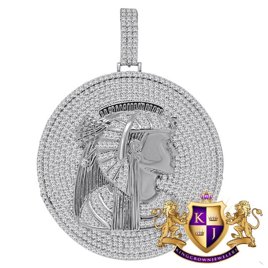 XL 2.85 '' Real Genuine White Gold On Sterling Silver Egyptian Queen Nefertiti Pendant Charm Medallion