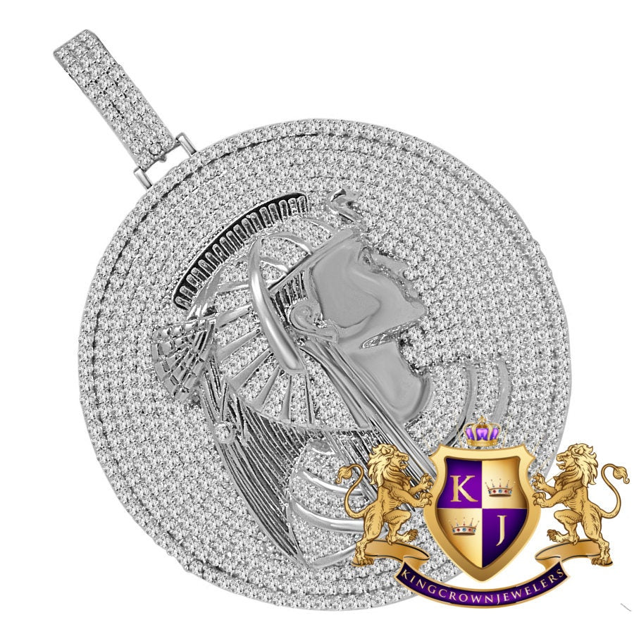 XL 2.85 '' Real Genuine White Gold On Sterling Silver Egyptian Queen Nefertiti Pendant Charm Medallion