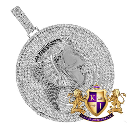XL 2.85 '' Real Genuine White Gold On Sterling Silver Egyptian Queen Nefertiti Pendant Charm Medallion