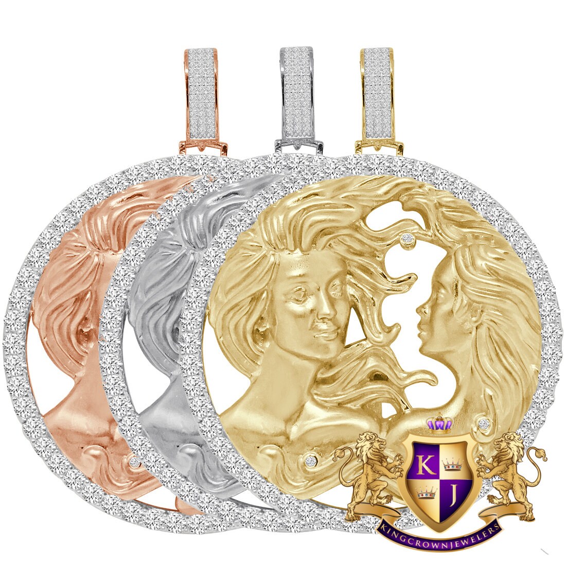 3D XL 2.75'' Genuine Sterling Silver Gemini Twins Face Lucky Zodiac Sign Astrology Horoscope Pendent Charm