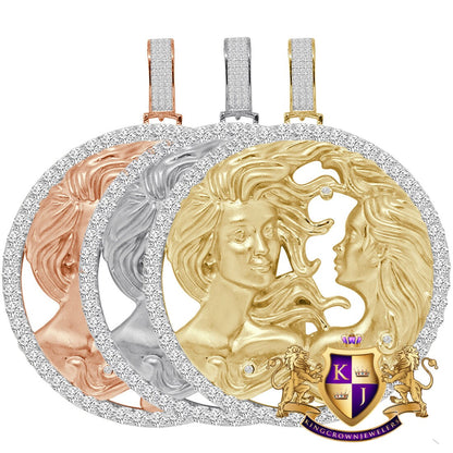 3D XL 2.75'' Genuine Sterling Silver Gemini Twins Face Lucky Zodiac Sign Astrology Horoscope Pendent Charm