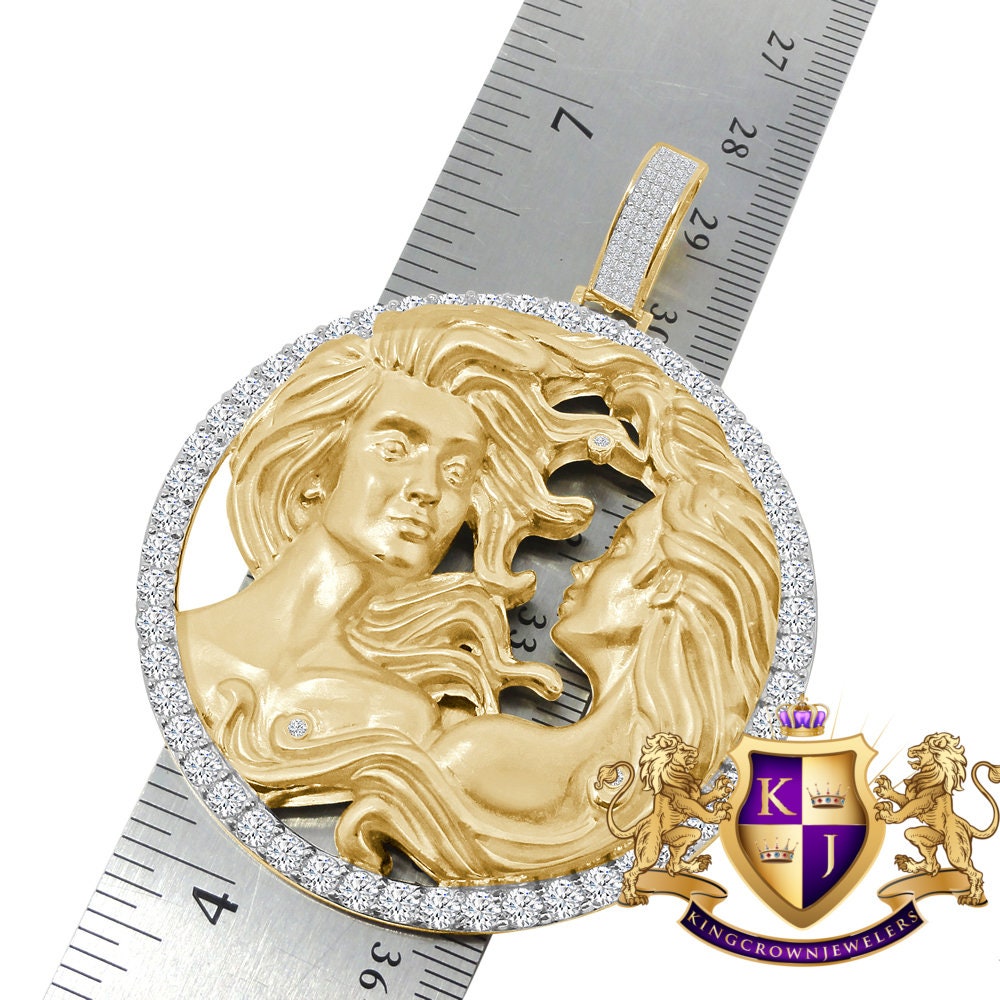 3D XL 2.75'' Genuine Sterling Silver Gemini Twins Face Lucky Zodiac Sign Astrology Horoscope Pendent Charm