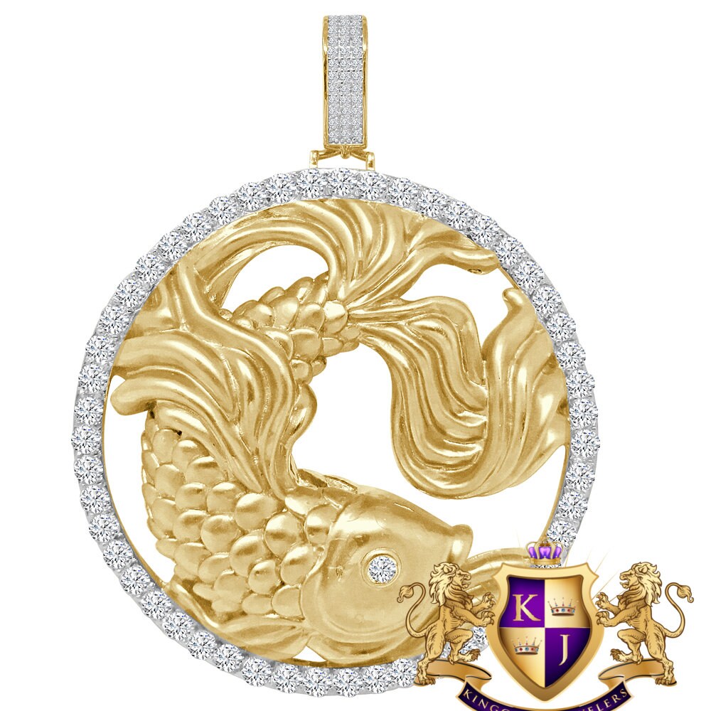3D XL 2.75'' Genuine Sterling Silver Pisces Fish Lucky Zodiac Sign Astrology Horoscope Pendent Charm