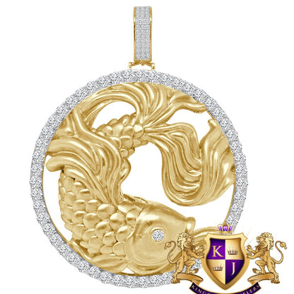 3D XL 2.75'' Genuine Sterling Silver Pisces Fish Lucky Zodiac Sign Astrology Horoscope Pendent Charm