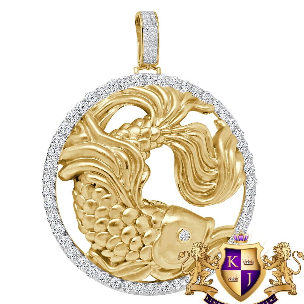 3D XL 2.75'' Genuine Sterling Silver Pisces Fish Lucky Zodiac Sign Astrology Horoscope Pendent Charm