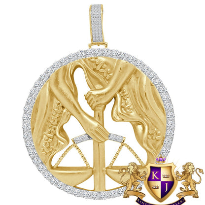3D XL 2.75'' Genuine Sterling Silver Libra Scales Lucky Zodiac Sign Astrology Horoscope Pendent Charm